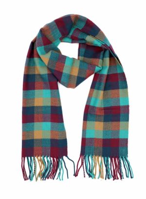 burgundy teal cashmere checked scarf