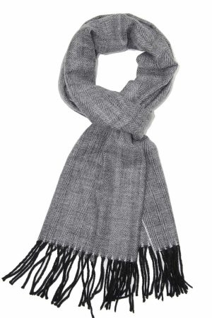 black grey herringbone cashmere scarf 1