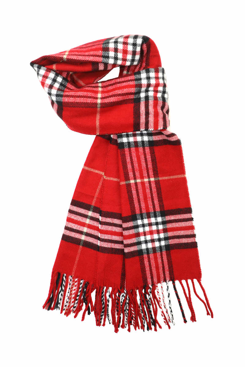 Red Cashmere Feel Plaid Scarf US Wholesale Scarves