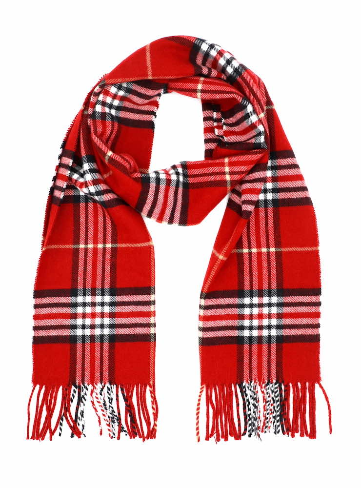 red cashmere Scottish plaid scarf