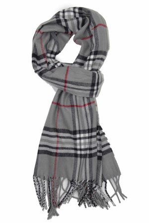 grey cashmere feel plaid scarf