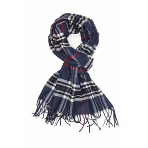 navy plaid cashmere scarf