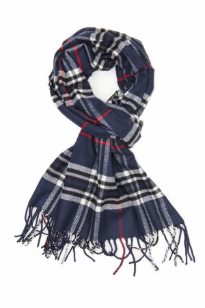 navy plaid cashmere scarf
