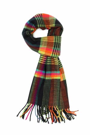black bright multi plaid scarf