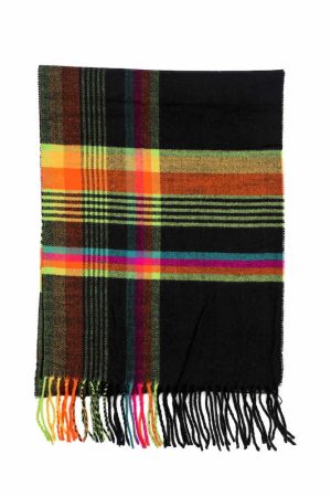 black bright multi plaid scarf