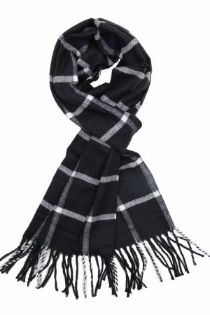 black windowpane cashmere check scarf