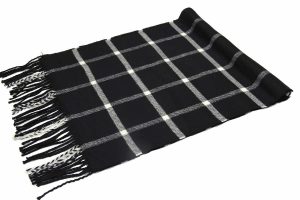 black windowpane cashmere check scarf
