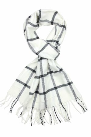 ivory windowpane cashmere check scarf