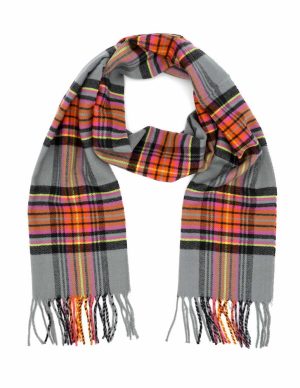 grey orange cashmere tartan scarf
