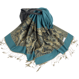 teal bohemian metallic pashmina shawl 080