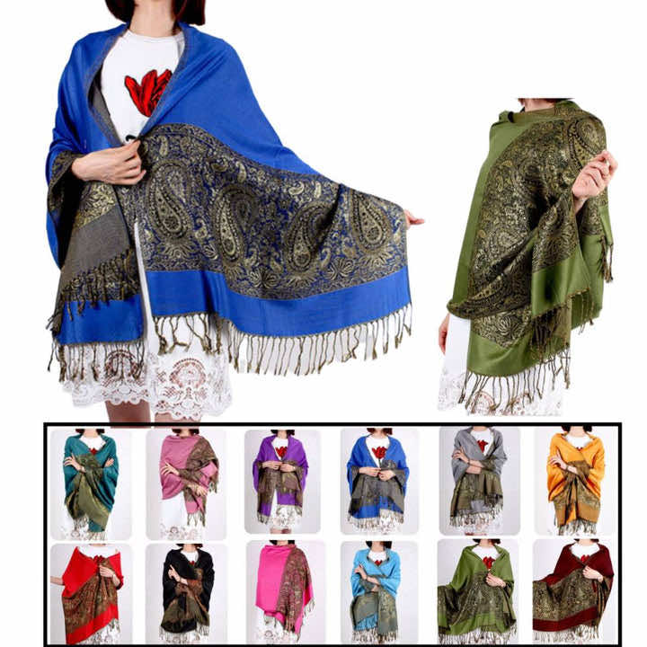 12 pack paisley pashmina metallic scarf 070