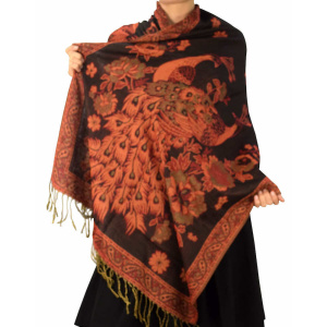 black red peacock metallic pashmina shawl wrap 37