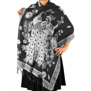 black white peacock metallic pashmina shawl wrap 37