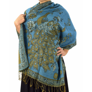 steel blue peacock metallic pashmina shawl wrap 37