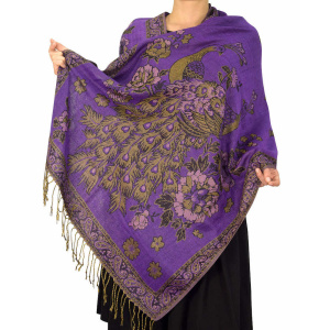 purple peacock metallic pashmina shawl wrap 37