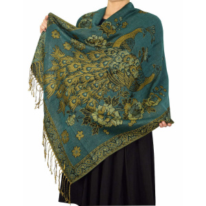 teal peacock metallic pashmina shawl wrap 37