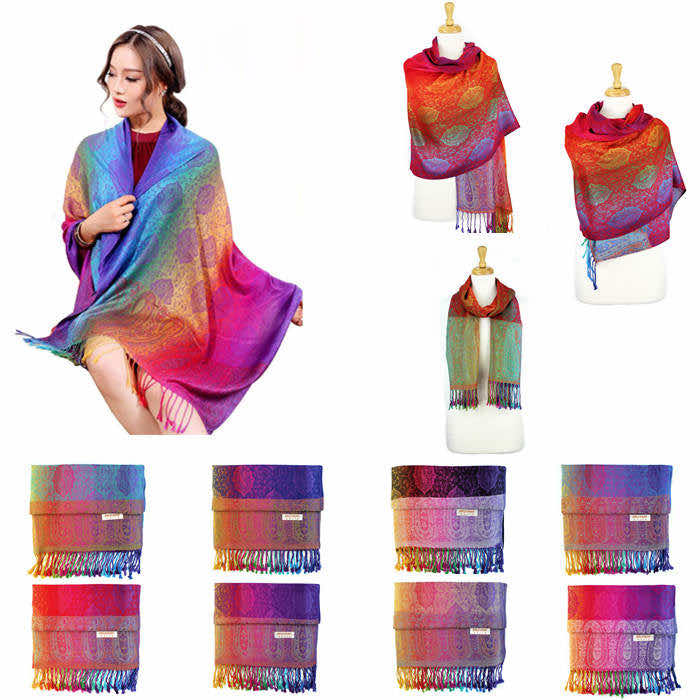 12 pack rainbow paisley pashmina shawl scarf 065