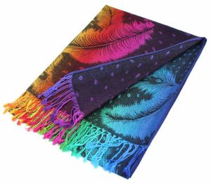 black rainbow peacock pashmina shawl scarf