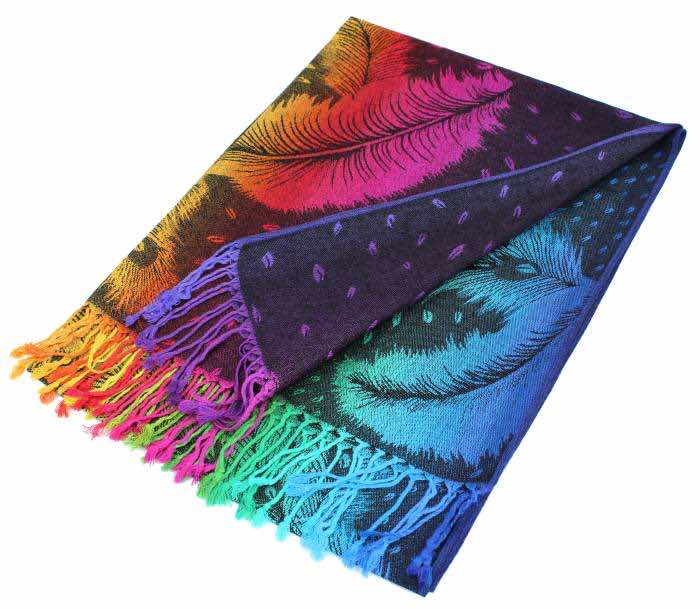 black rainbow peacock pashmina shawl scarf