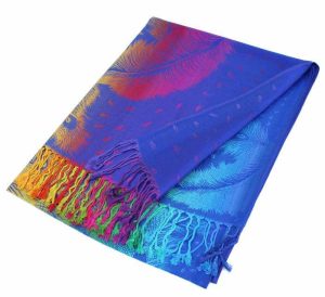 blue rainbow peacock pashmina shawl scarf