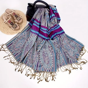 blue retro boho paisley pashmina shawl 089