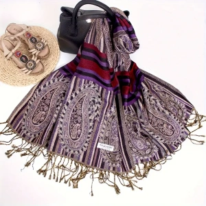 purple retro boho paisley pashmina shawl 089