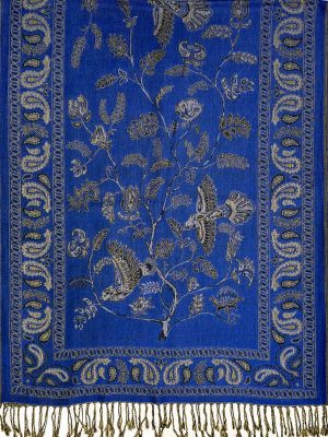blue Persian botanical pashmina shawl