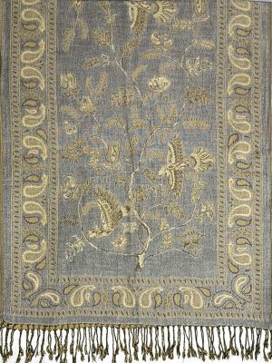 grey gold Persian botanical pashmina shawl