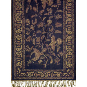 navy Persian botanical pashmina shawl