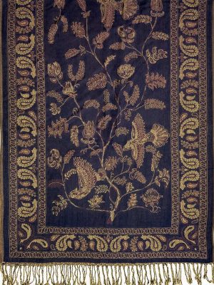navy Persian botanical pashmina shawl
