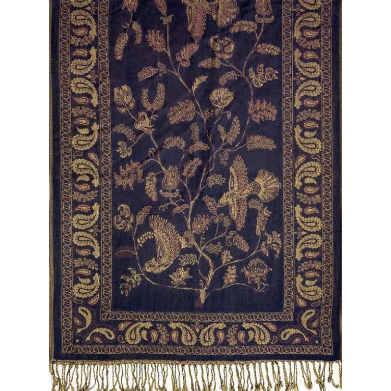 Navy Persian Botanical Pashmina Shawl H03 - US Wholesale Scarves