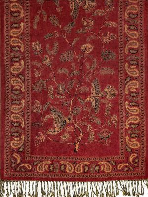 red Persian botanical pashmina shawl