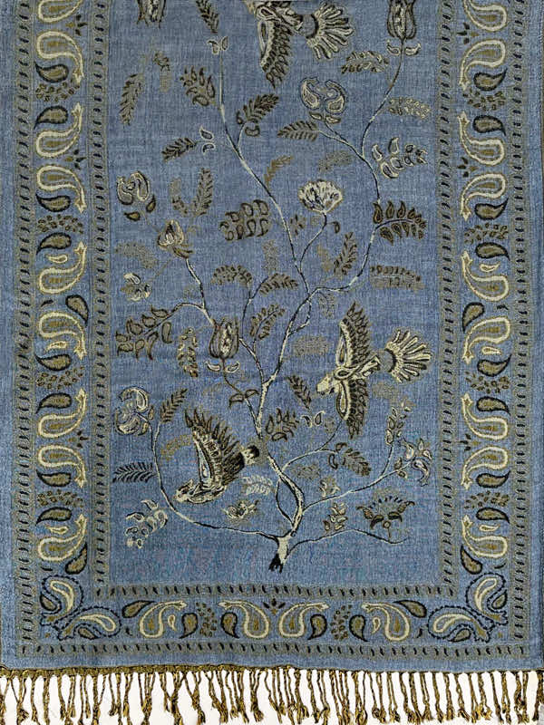 steel blue Persian botanical pashmina shawl